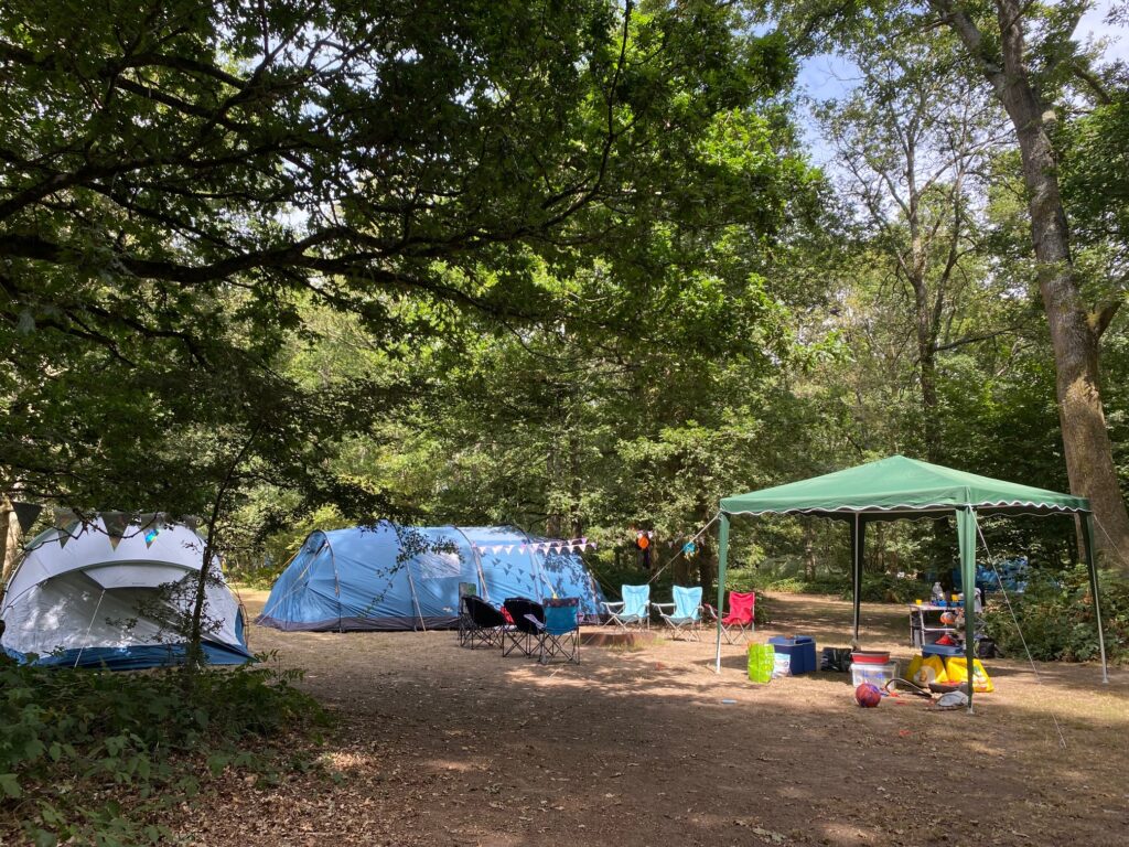 A group camping glade at Fox Wood Campsite, camping Sussex.

Stunning woodland camping in Sussex. Spread out with spacious pitches under trees, each with a cozy campfire perfect for creating treasured memories with loved ones.
Forest Camping Sussex - South Downs camping and glamping.

Fox Wood offers forest camping Sussex. Fabulous South Downs Camping and glamping with large campsite pitches with campfires. Sussex campsite at its best.

Get ready to relax and unwind – because at Fox Wood life moves just that little bit slower and the calming forest campgrounds are located in a breath-taking oak forest where sunlight beams bath the forest floor at the bottom of a sheltered West Sussex valley – the perfect base for adventuring out from or for simply sitting still and soaking up the country air. 

Fox Wood is all about the campfire and we understand that camping just wouldn’t be the same without the gentle waft of wood smoke - and therefore every woodland pitch incorporates a metal fire surround for you to socialise around and cook over – the perfect place for your family to gather and spend some quality time together. 

We also appreciate that some of our camping families want to visit the woodland as part of a group, and we welcome groups of families at Fox Wood and have separate extra-large areas set aside just for you - so that you can all pitch together and enjoy each other’s company. 

The forest at Fox Wood is an amazing adventure playground for your children – where kids can just be kids exploring nature and running around, making friends and den building till dark – and if they don’t tire out before then there is also an amazing rope swing and slide to entertain them. 

Book your forest stay at Fox Wood today and prepare to take it easy for a few days and enjoy some serious rest and relaxation.

What you get when you book a Woodland Tent Pitch?

Your Woodland Tent Pitch includes:

Bringing and pitching your own tent (standard is a 4 person tent, but two 2 man tents are good)

Up to 4 people, with a maximum of 2 adults per pitch. You can add extra children to the pitch cost when booking.

Add an extra if your tent is larger than a 4 person tent

Allocation for 1 car in the car park (specific parking spaces are not provided)

Facilities onsite include:

Toilets (no hot water)

Showers - 6 single showers and 2 larger family sized rooms

Washing up sinks with hot water - 3 sinks outside and 3 located in a covered cabin

Play area with a slide and swing

Meadow for ball games, picnics and sun seeking

Small shop by reception which sells logs, sweets, snacks and a few essentials (e.g toothbrushes & torches)

You'll need to also pack:

Cooking equipment, including pots, pans, utensils

Glasses, crockery and cutlery

Towels and torches

Food and drinks

And a storage container for your food and drink

Check out the campsite map to see where the camping is located.