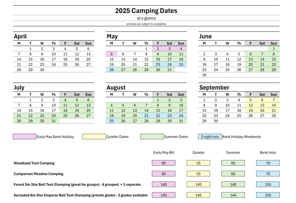 Fox Wood Campsite open dates calendar 2025
